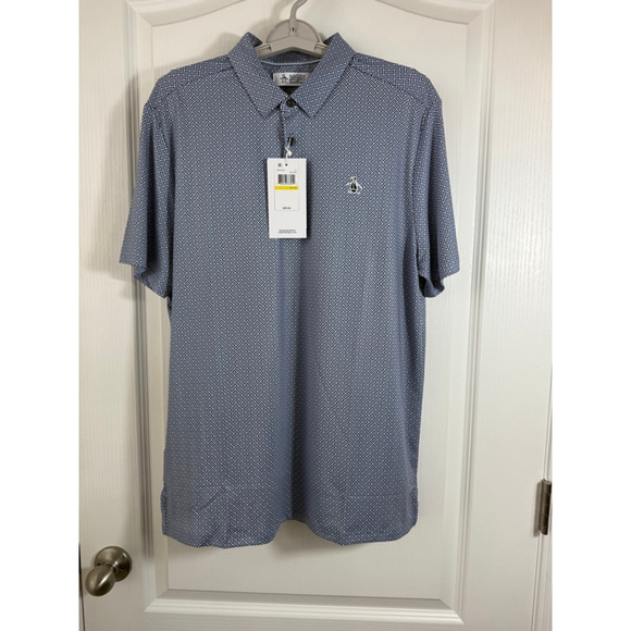 Men's Original Penguin Blue White Geometric Polo Shirt M